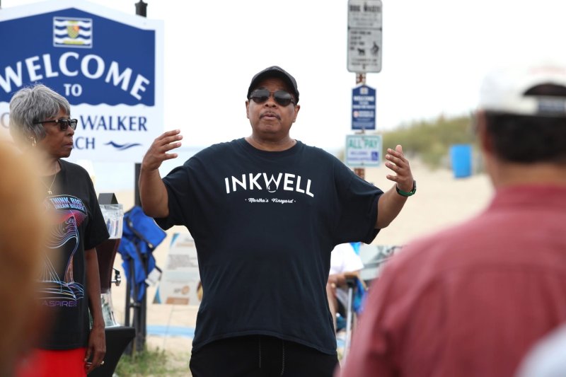 Darryl Daisey talks to the crowd at the fourth annual Lewes Johnnie Walker Beach Day Sept. 27. The event is a day of fun and family, sponsored by the city’s African American heritage commission. SUBMITTED PHOTOS